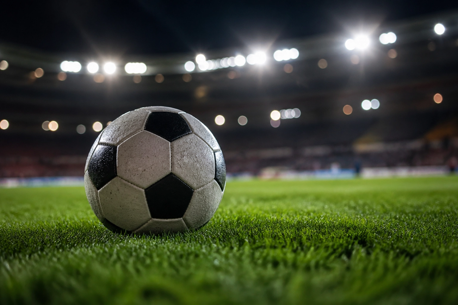 Nahaufnahme eines Fußballs im Stadionflutlicht für Wett-Tipps zum Conference League Halbfinale