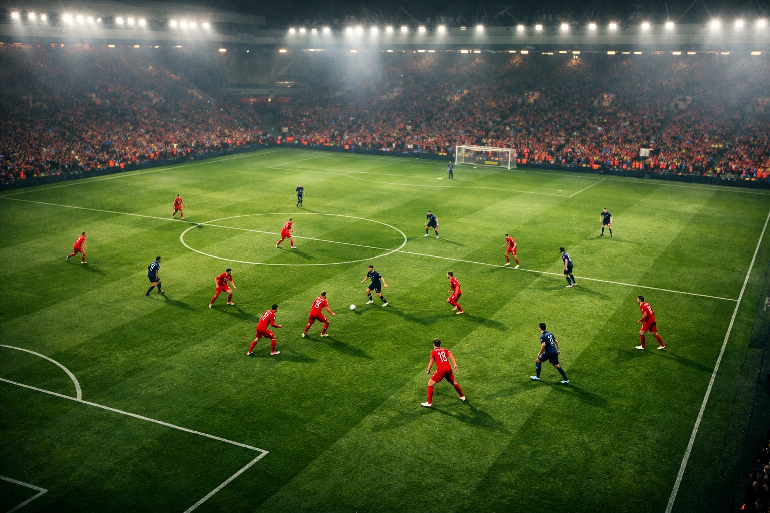 Liverpool Spieler in Anfield üben hohes Pressing gegen PSG in der Champions League aus.