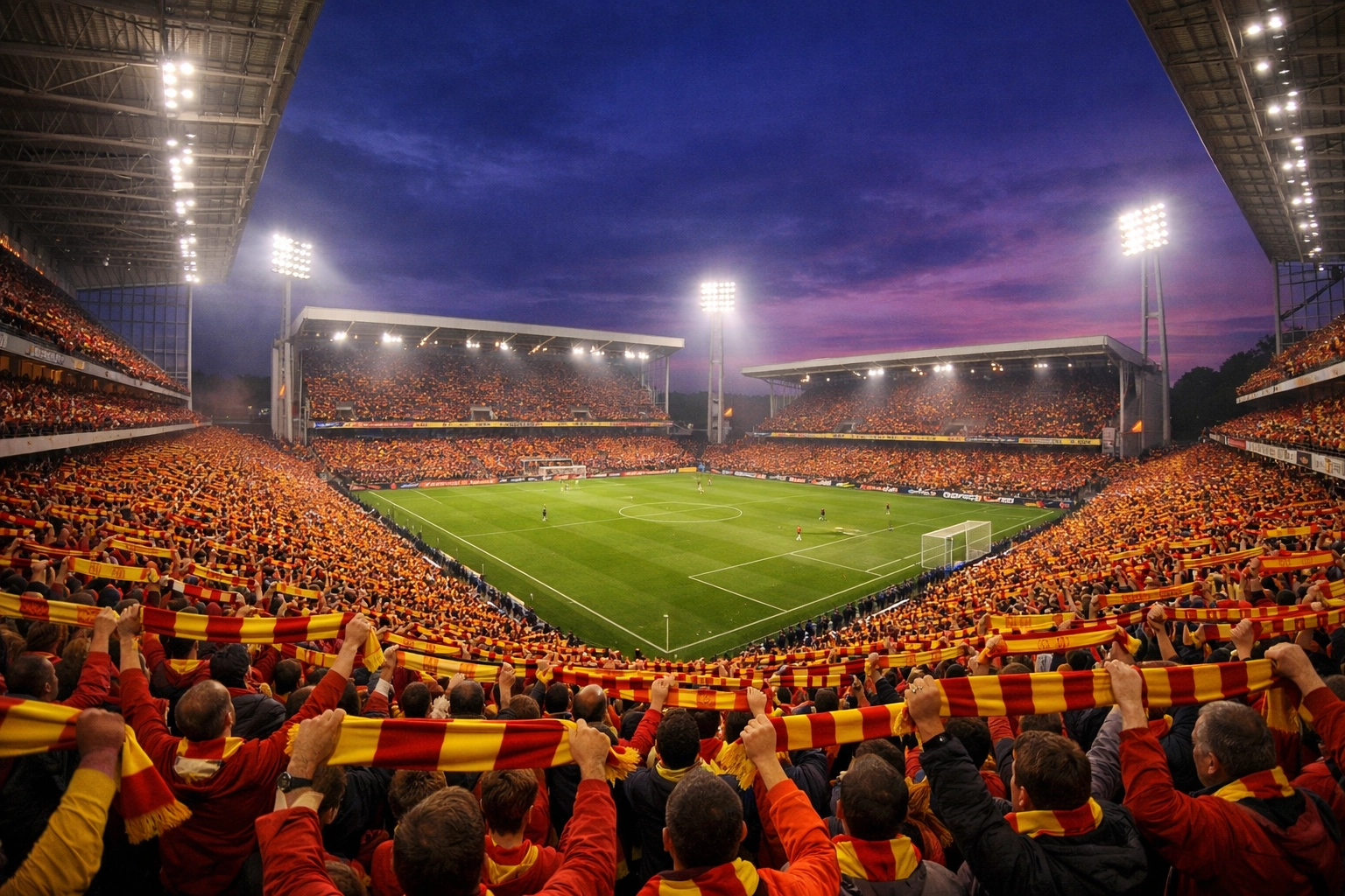 Stimmung der RC Lens Fans im Stade Bollaert-Delelis beim Heimspiel gegen Toulouse FC.
