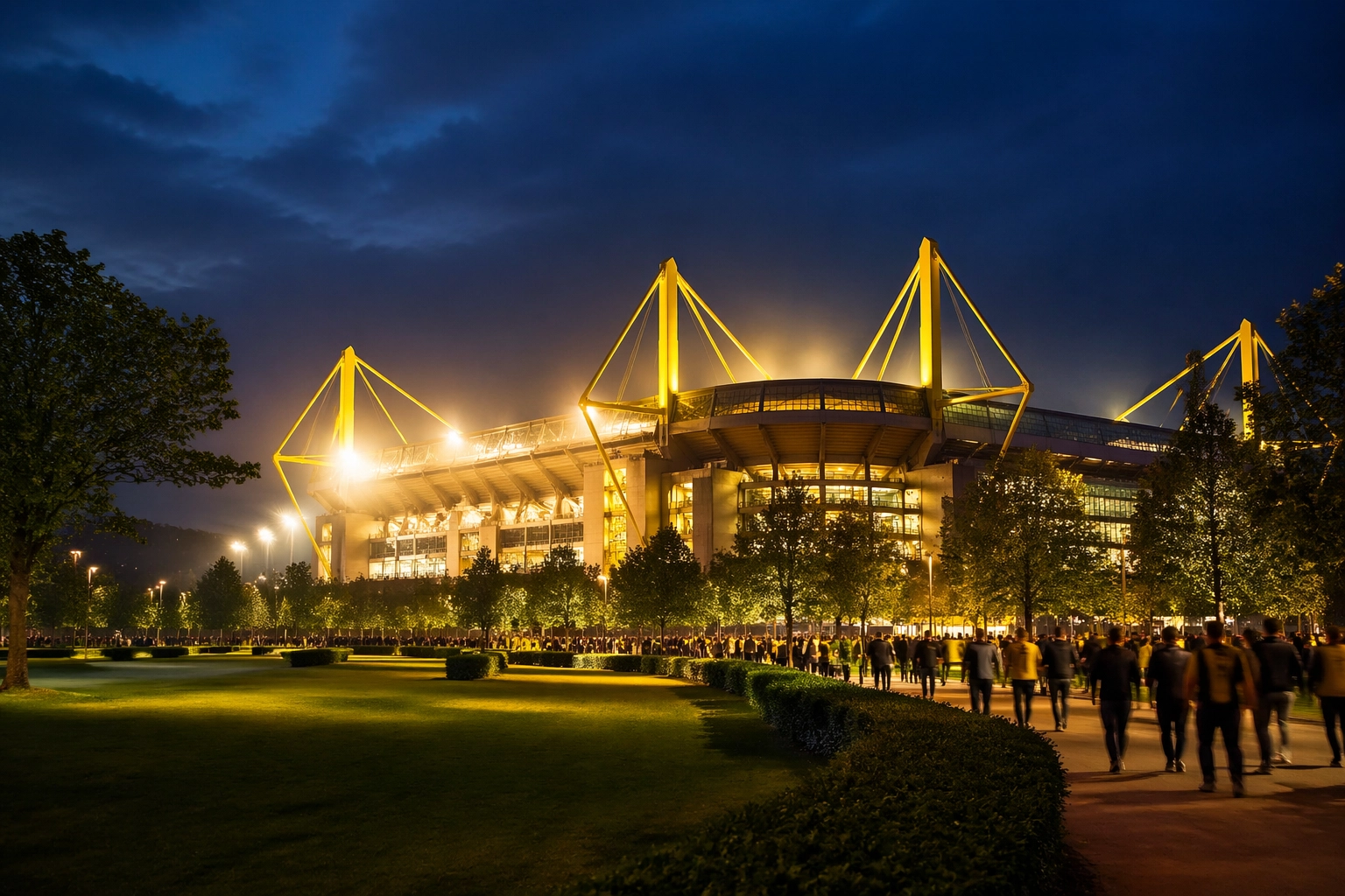 Abendliche Atmosphäre am Signal Iduna Park vor dem Bundesliga-Duell Dortmund gegen SC Freiburg.