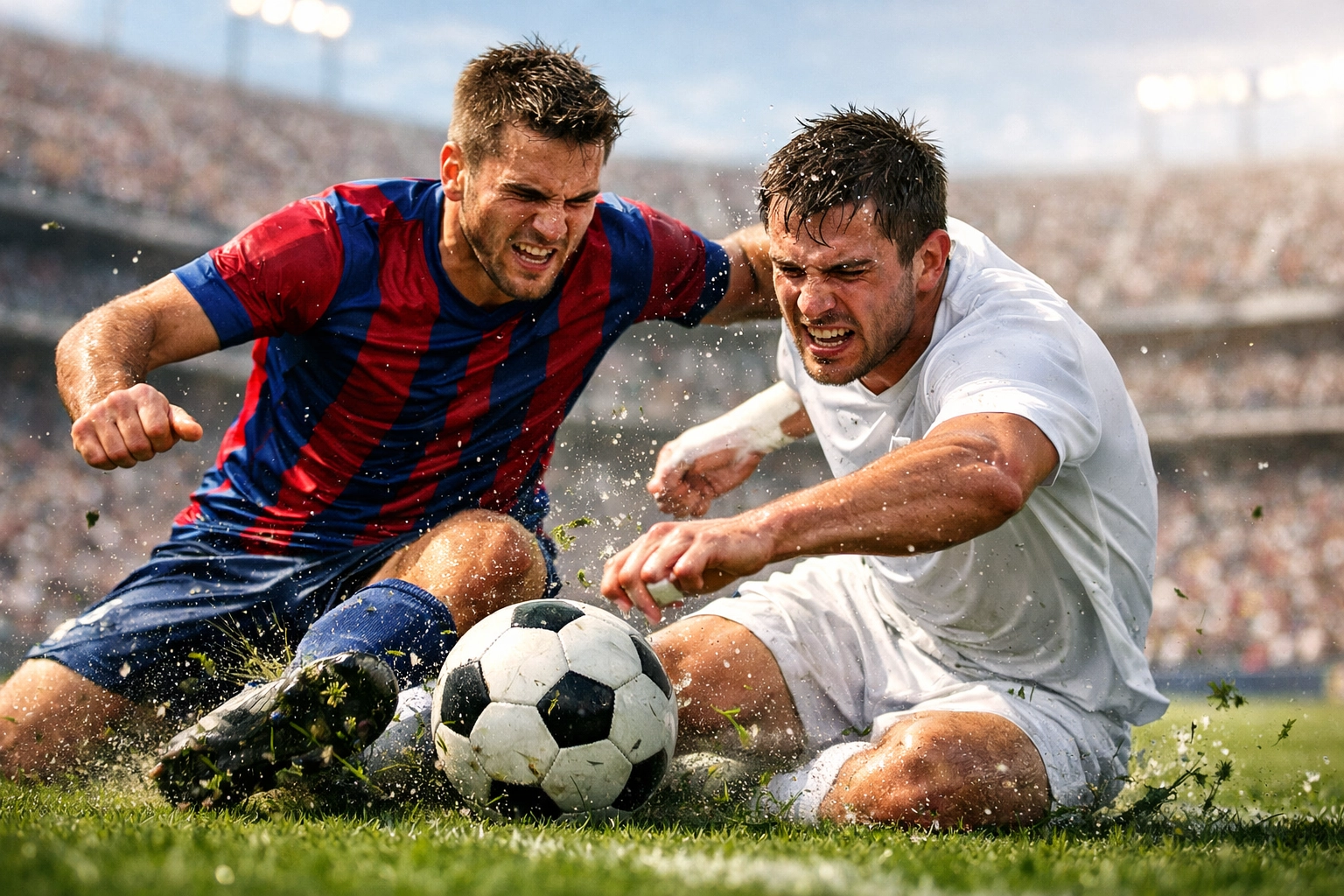 Intensiver Zweikampf zwischen Spielern von FC Barcelona und FC Sevilla in der La Liga.