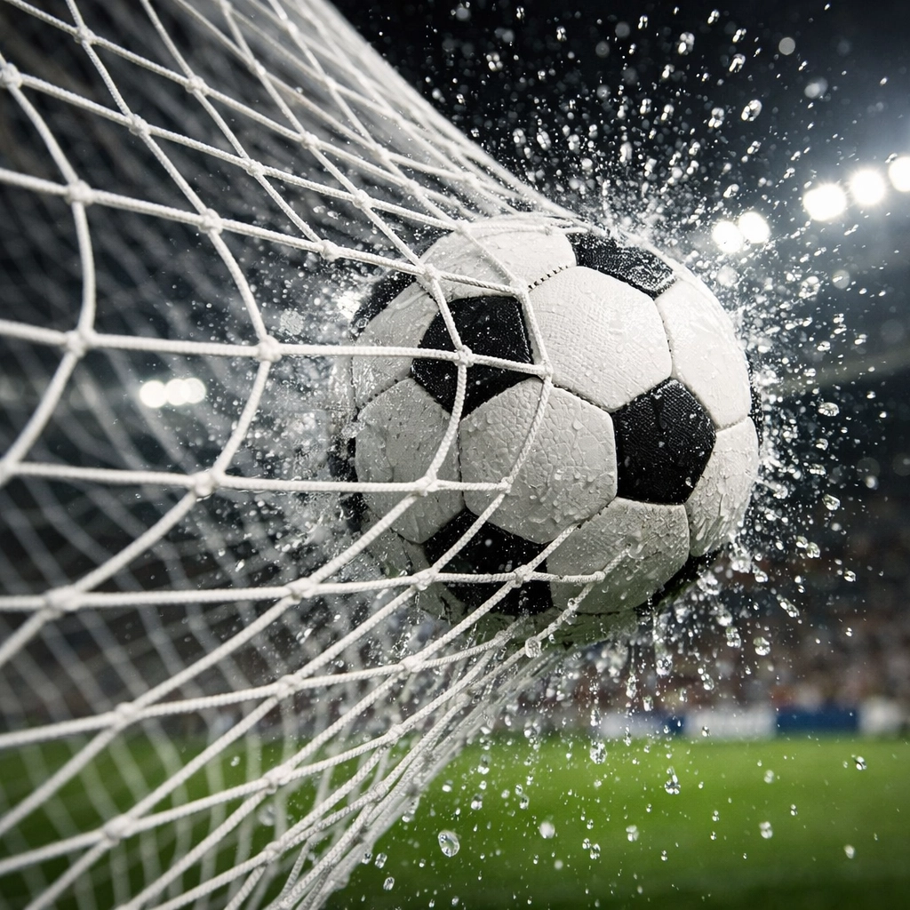 Fußball im Tornetz zur Illustration datenbasierter Sportwetten Tipps und hoher Trefferquoten für heute.