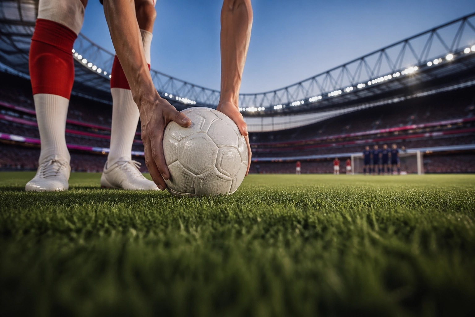 Arsenal-Spieler bereitet Freistoß im Emirates Stadium vor während des Premier League Spiels gegen Everton.