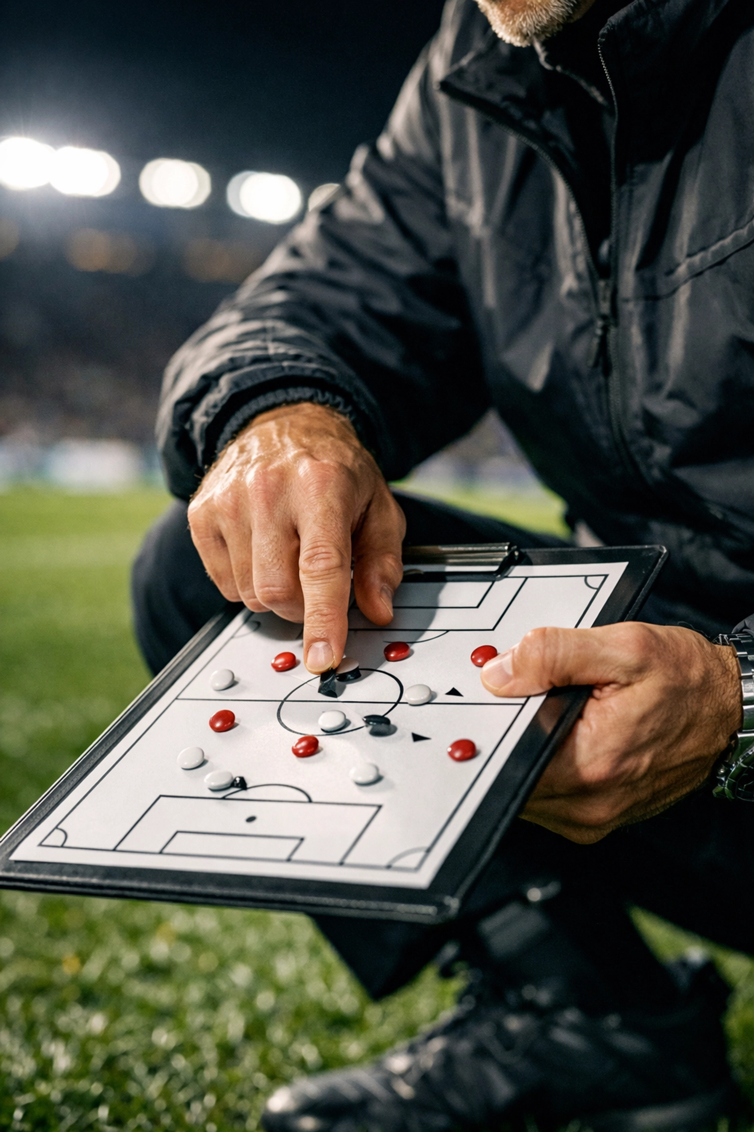 Taktische Analyse und Strategiebesprechung des Trainers während des Championship-Abstiegskampfs.