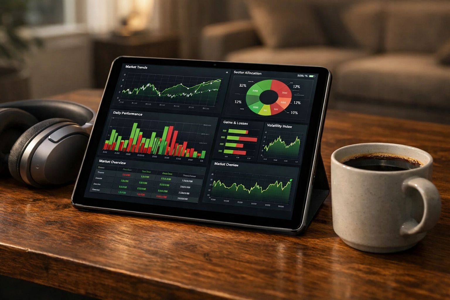 Tablet zeigt Datenanalysen zu profitablen Quotenbereichen und Markttrends.