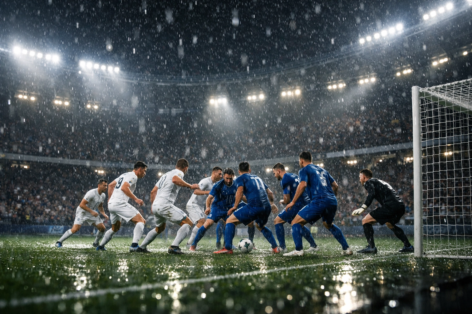 Intensive Spielszene im Stadion zur Analyse der optischen Dominanz bei In-Play-Wetten.