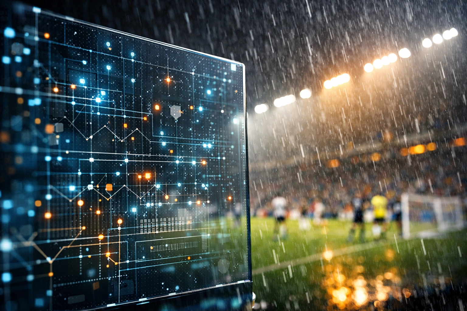 Datenanalyse und statistische Modelle im Vergleich zur realen Spielsituation im Stadion.