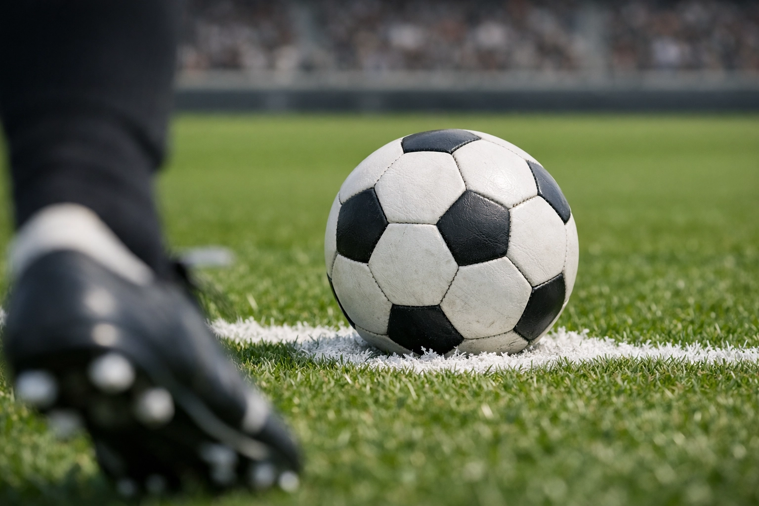 Fußball auf dem Elfmeterpunkt bereit für einen Torschuss in der 3. Liga.