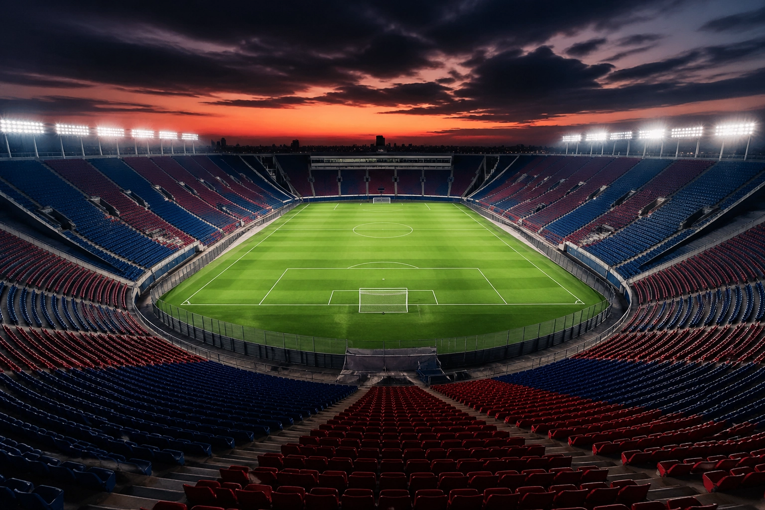 Abendstimmung im Estadio Pedro Bidegain vor dem Spiel San Lorenzo gegen Santos FC.