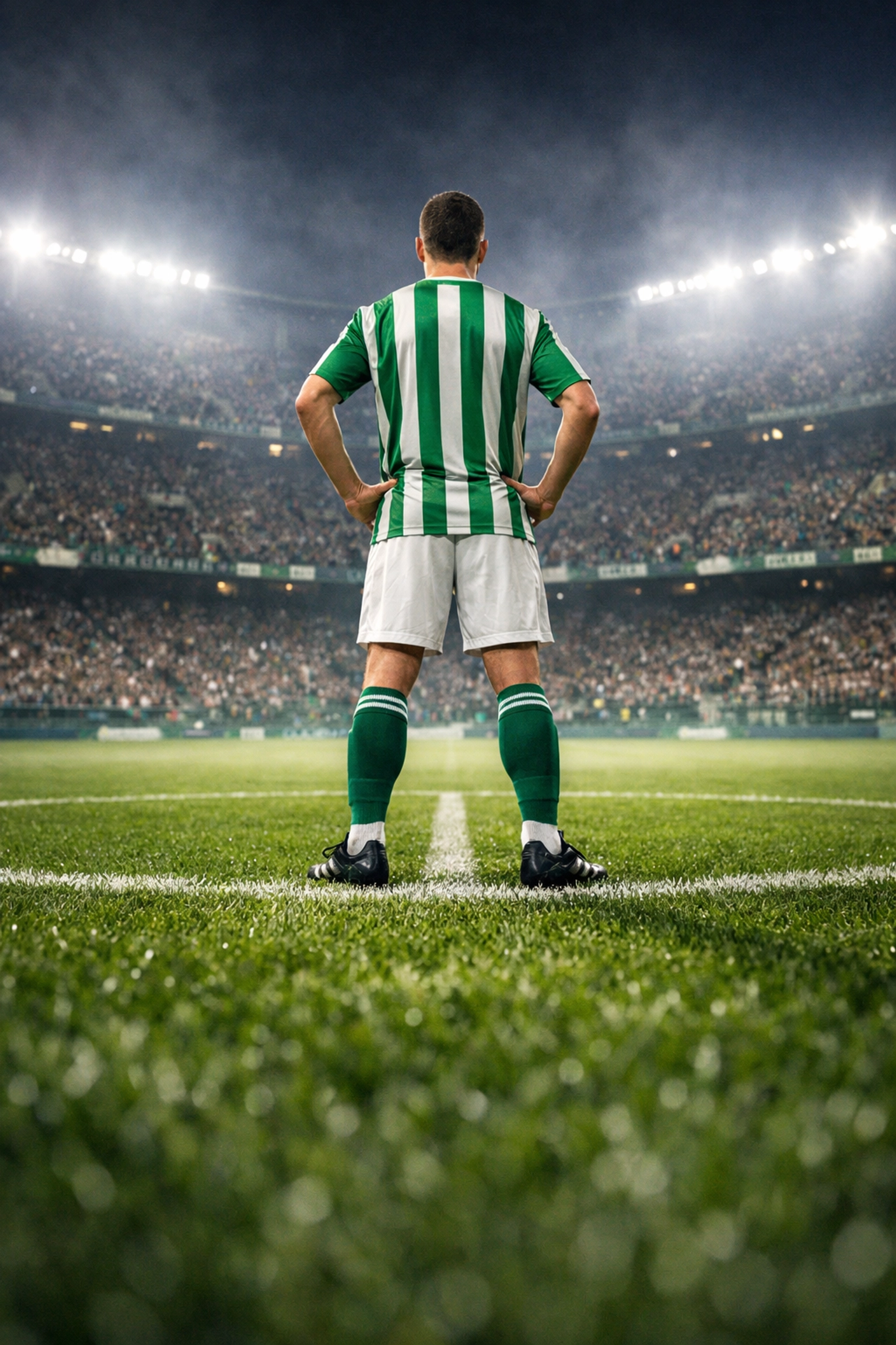 Real Betis Spieler im Mittelkreis eines Stadions zur taktischen Analyse gegen Espanyol.