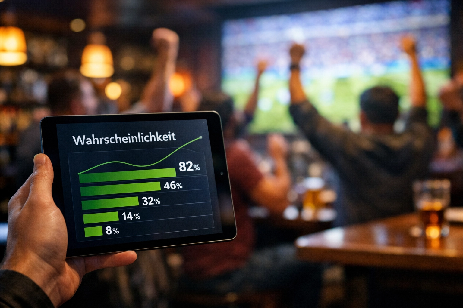 Vergleich von datenbasierter Wahrscheinlichkeit und Marktemotionen in der Sportbar.