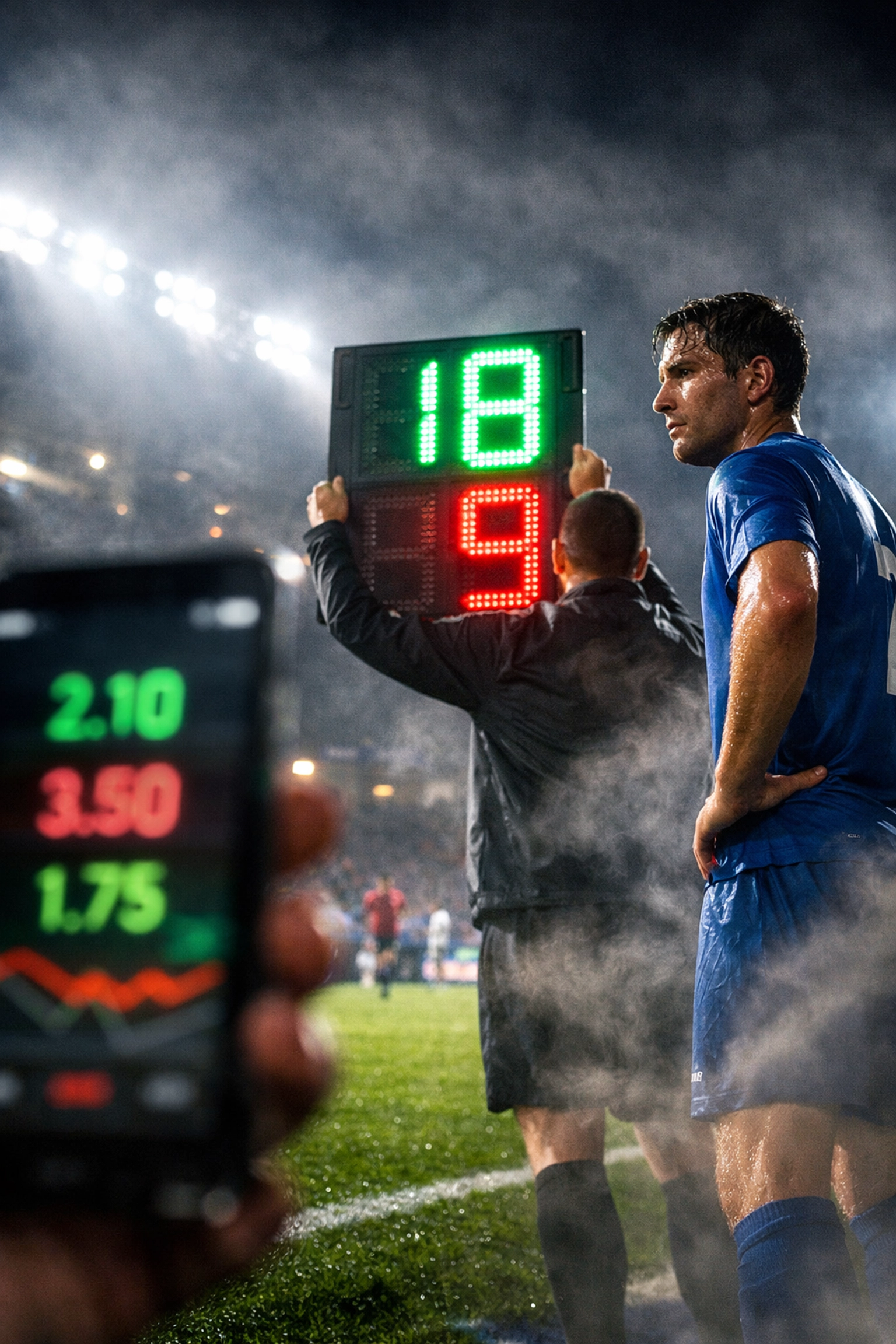 Einwechslung eines Spielers und Überwachung von Live-Quoten für sportwetten.