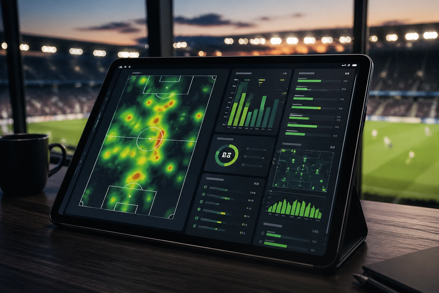 Detaillierte Fußball-Statistiken und xG-Daten auf einem Tablet für sportwetten strategien.