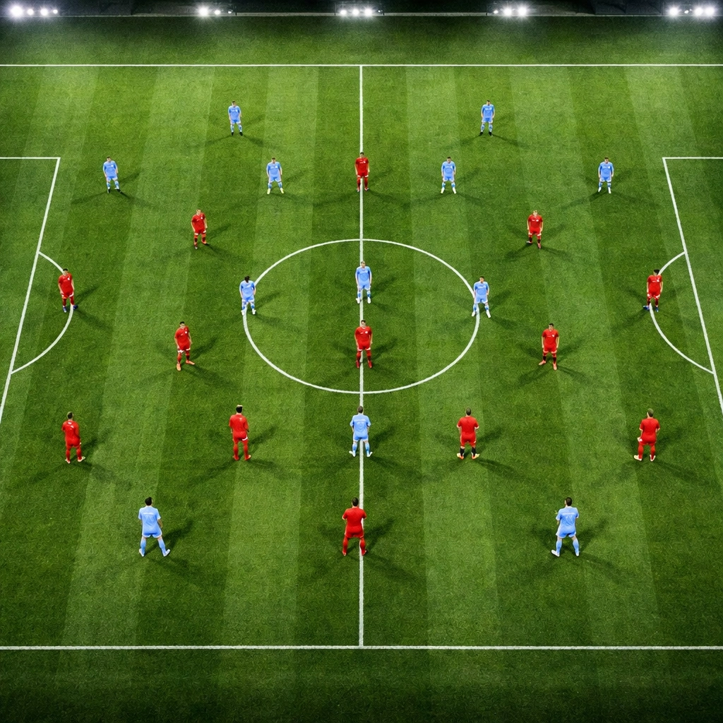 Taktische Formationen von Liverpool und Manchester City aus der Vogelperspektive