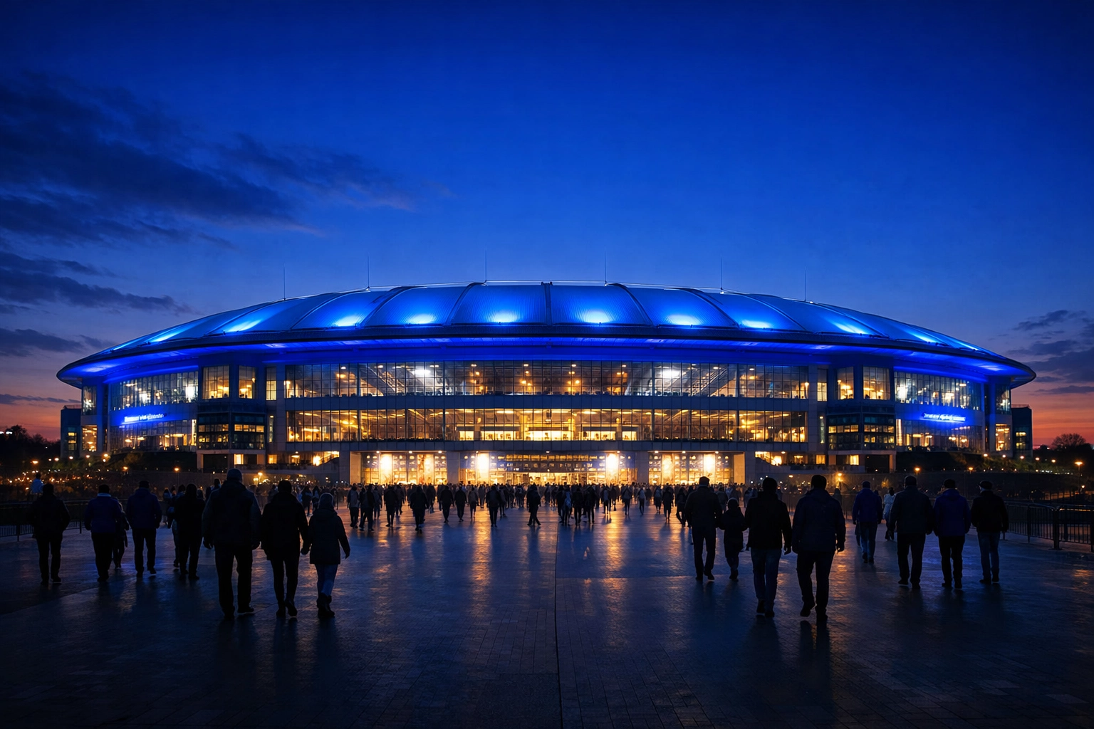 Die Veltins-Arena am Abend des Spieltags Schalke 04 gegen Karlsruher SC am 05.04.2026.