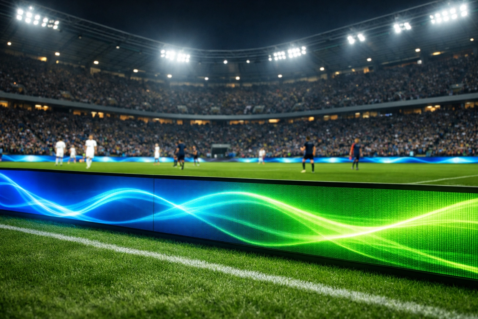 Fußballstadion mit werbefreien LED-Banden zur Illustration von Forderungen für besseren Spielerschutz.
