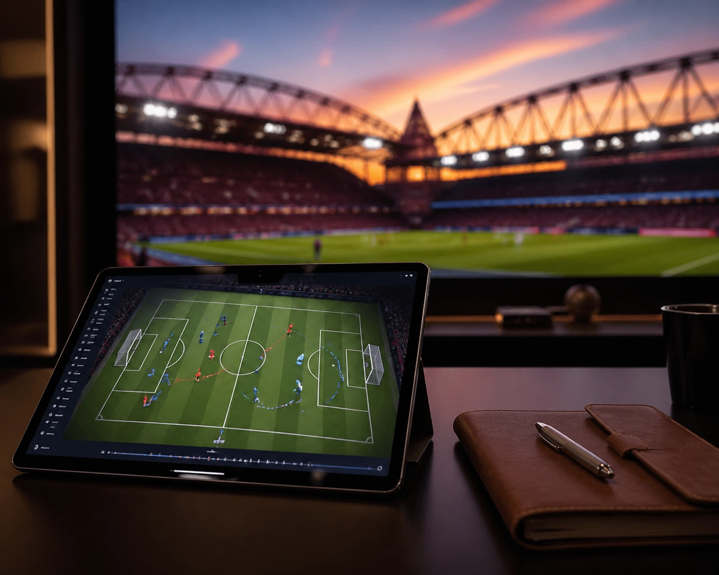 Tablet mit taktischer Spielanalyse und Daten für präzise Fußball-Prognosen von morgen.