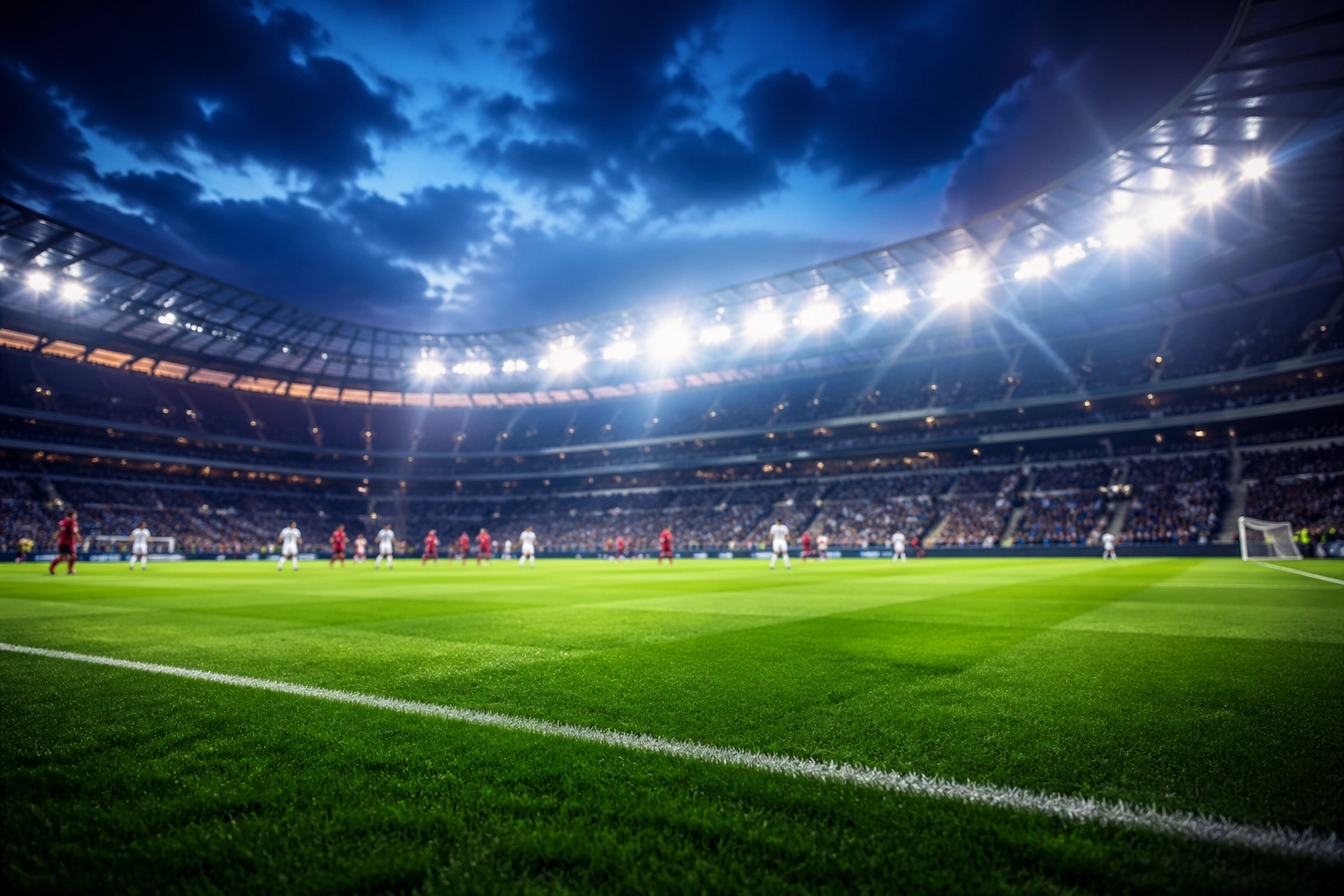 Atmosphärisches Fußballstadion bei Flutlicht für die Analyse von Roma gegen Leverkusen