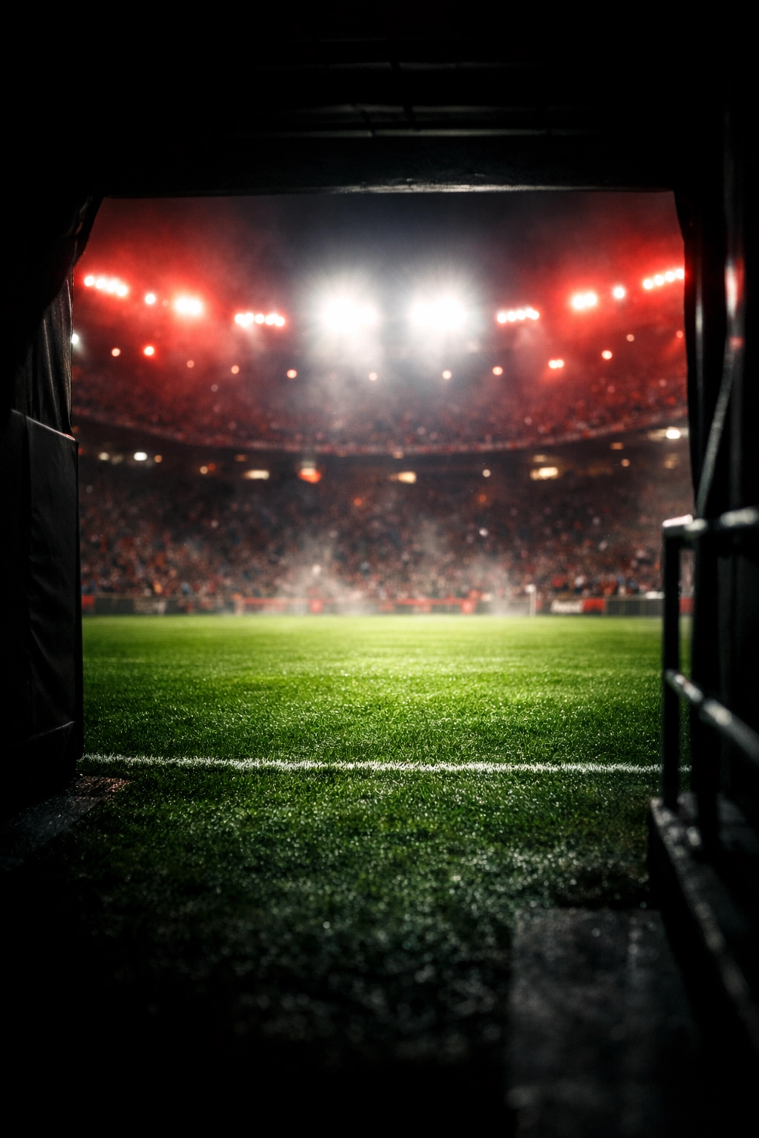 Blick aus dem Spielertunnel auf das Spielfeld vor dem Match Atletico Madrid gegen Dortmund.