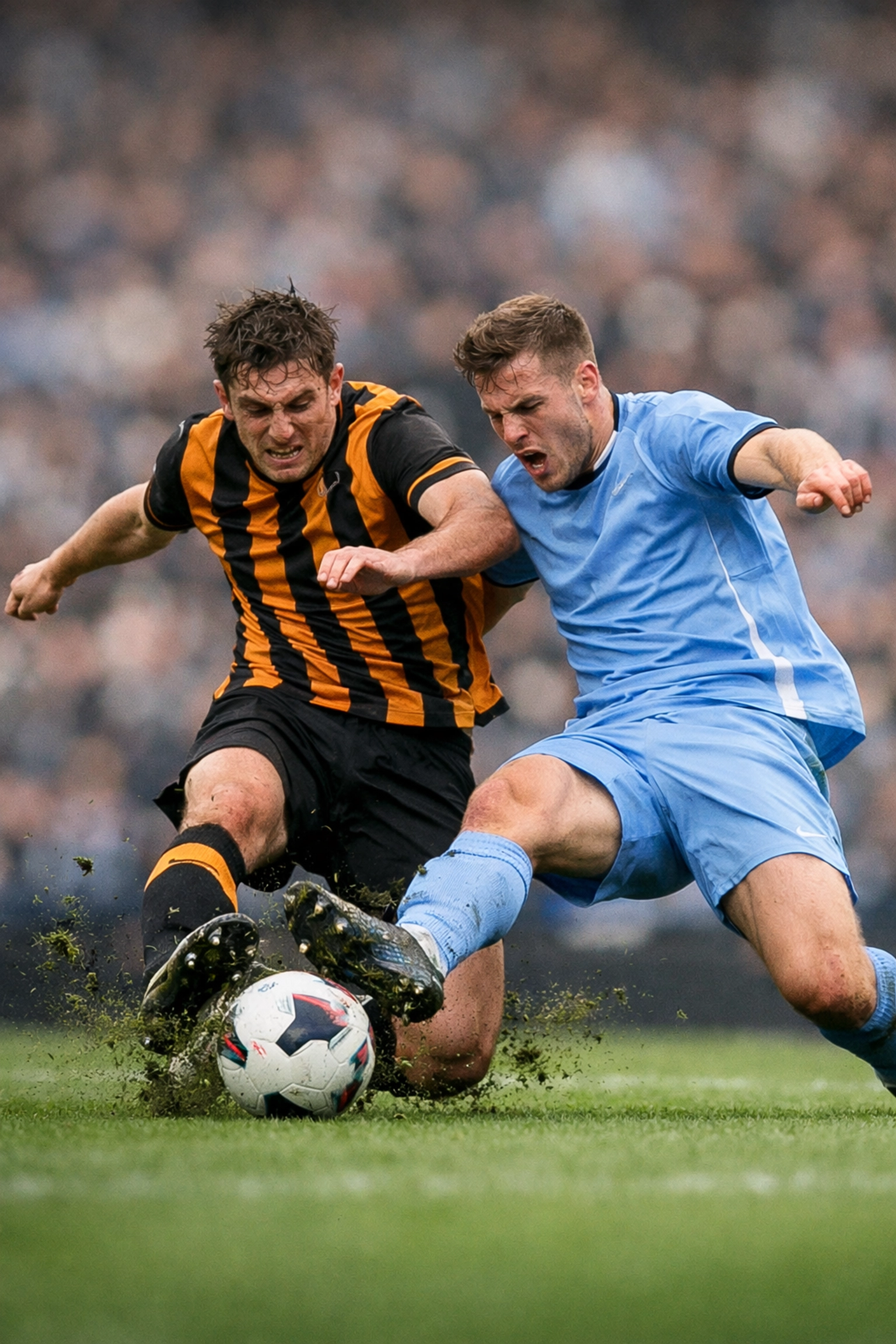 Packender Zweikampf zwischen Hull City und Coventry City Spielern im Kampf um den Ball.