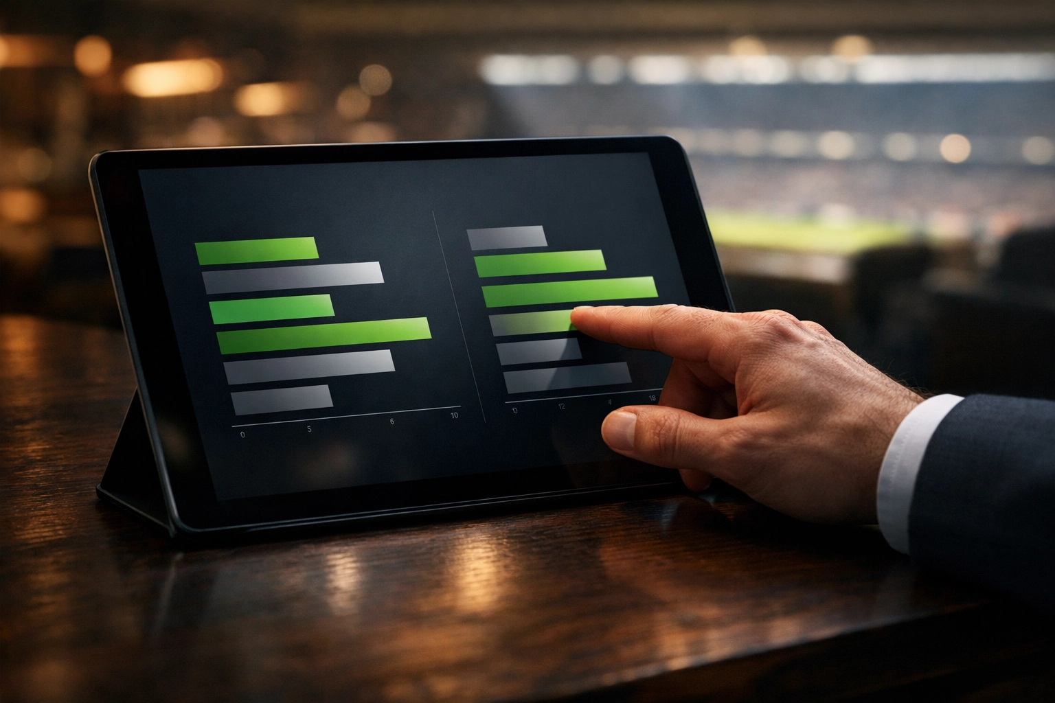 Professionelle Daten-Analyse von xG-Werten auf einem Tablet für präzise Sportwetten-Tipps.