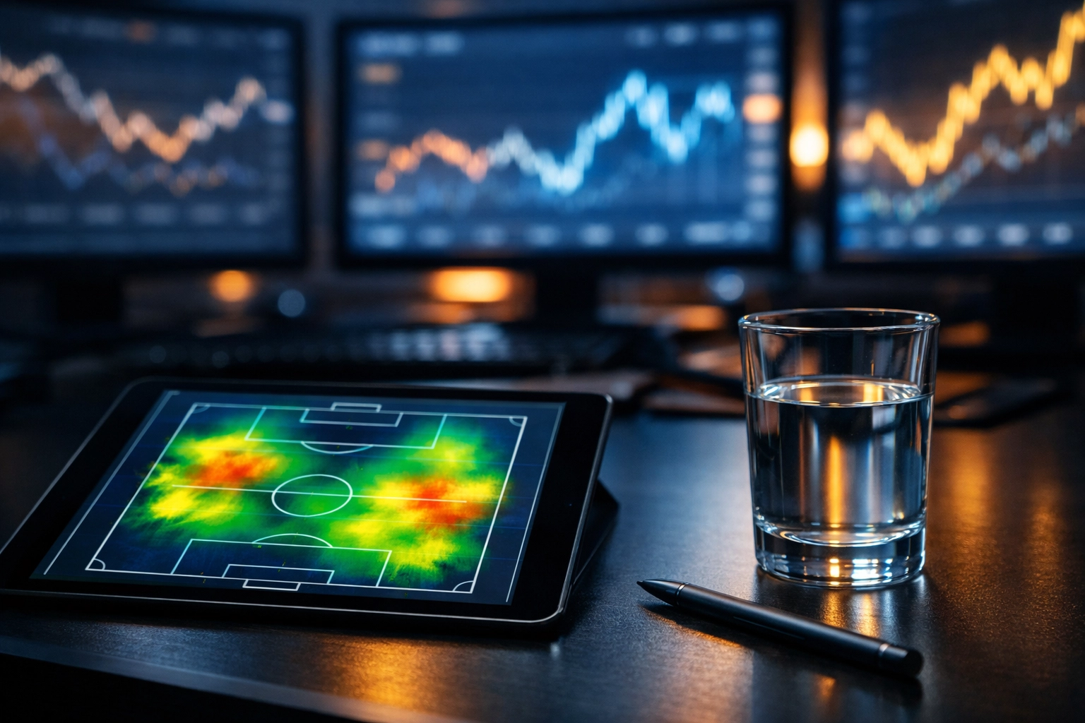 Professioneller Arbeitsplatz zur Analyse von Quotenbewegungen mit Grafiken und Heatmaps.