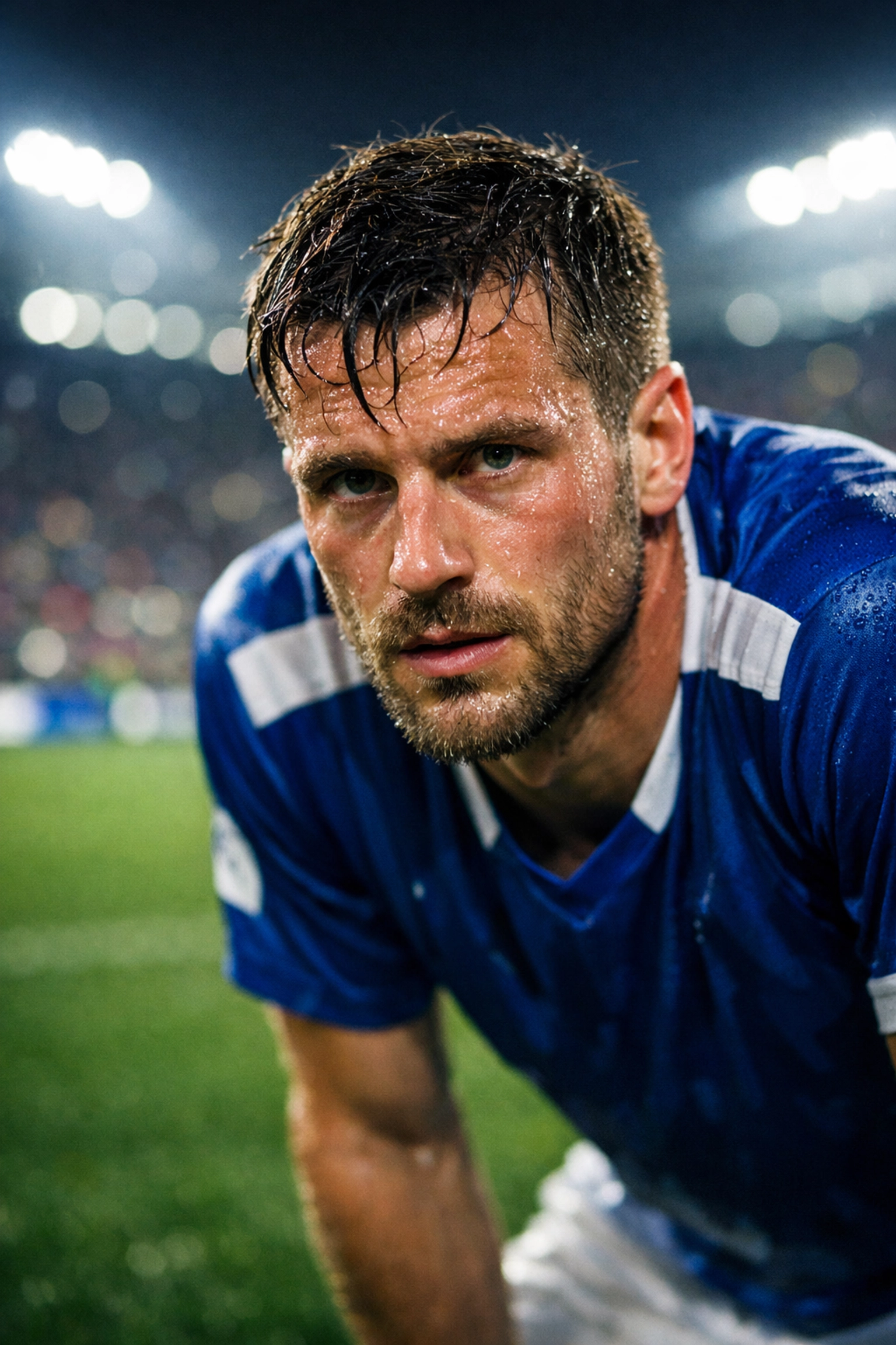 Erschöpfter Fußballprofi im Stadionlicht zur Analyse der Live-Wetten am 15. April 2026.