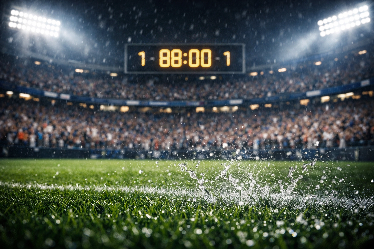 Spannende Schlussphase im Fußballstadion bei Nacht für Live-Betting-Entscheidungen.