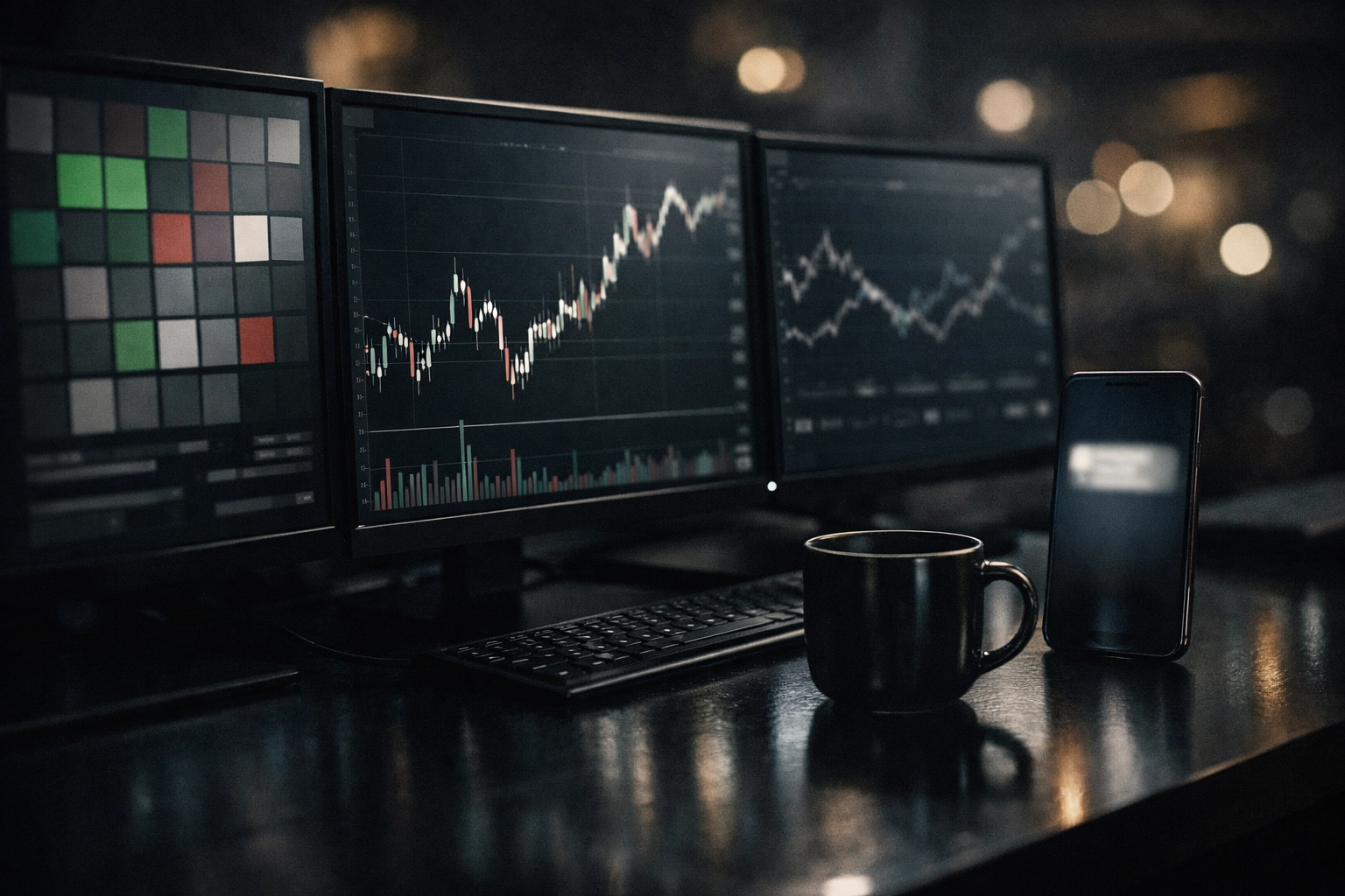 Professionelles Monitoring von Smart Money Markttrends und Quotenverläufen auf mehreren Bildschirmen.