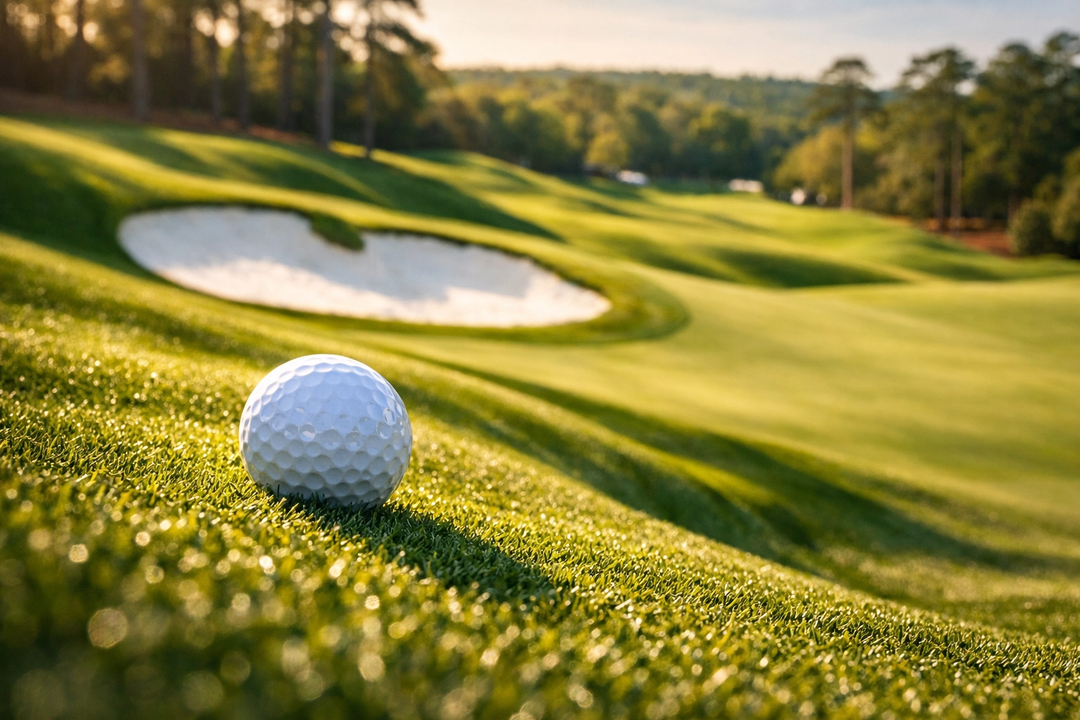 Detailansicht der extrem schnellen und gewellten Grüns im Augusta National Golf Club.