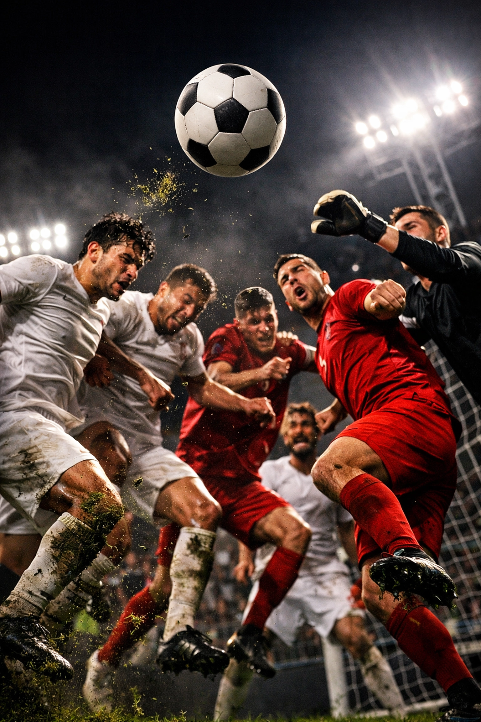 Dramatische Szene nach einem Eckball zur Bewertung von Live-Trends bei Standardsituationen.