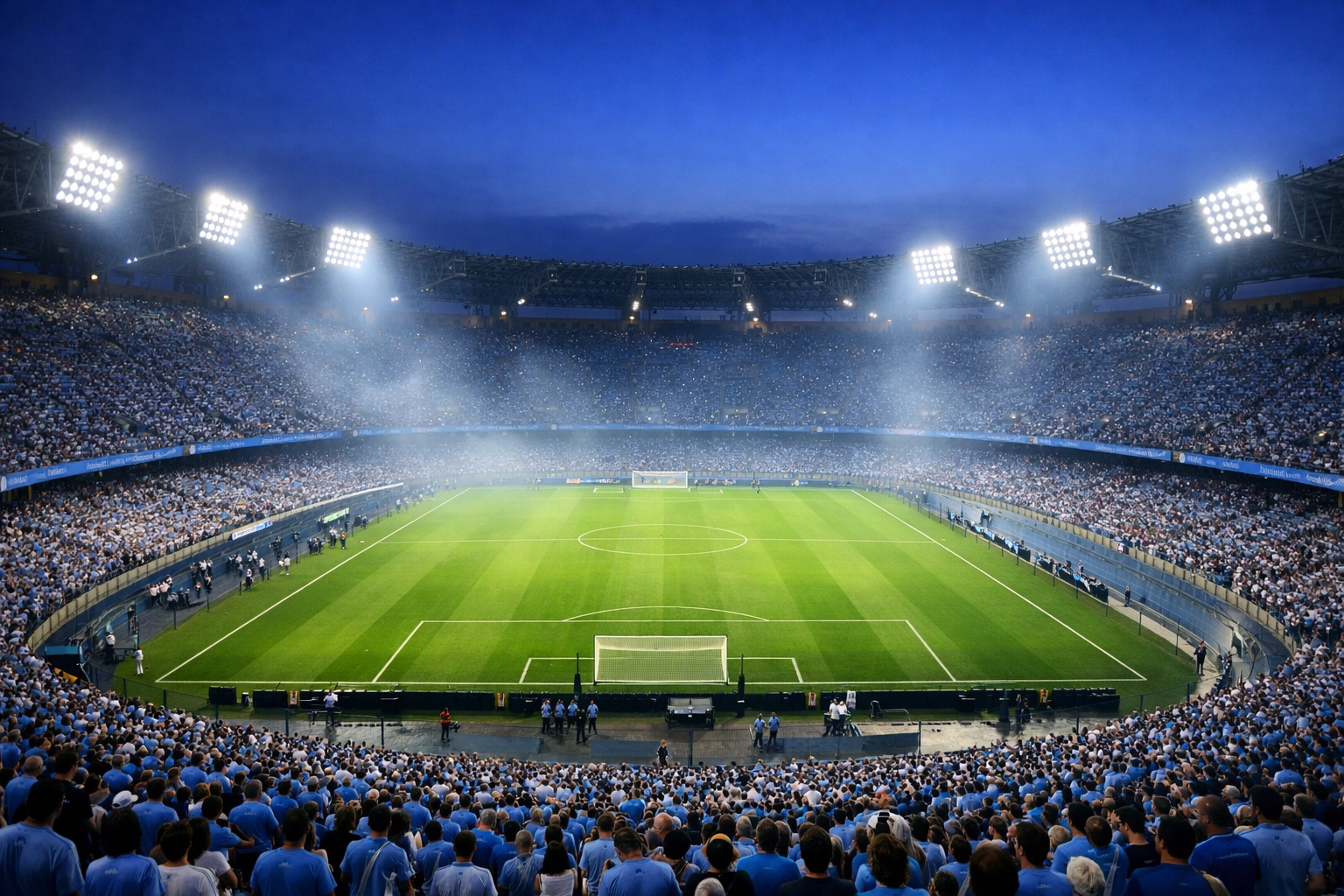 Das beleuchtete Stadio Diego Armando Maradona in Neapel vor der Partie gegen Cremonese.