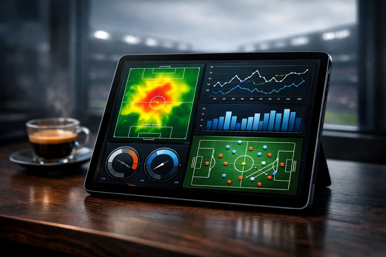 Datenanalyse und Heatmaps auf einem Tablet zur Vorbereitung auf Schalke 04 gegen KSC.