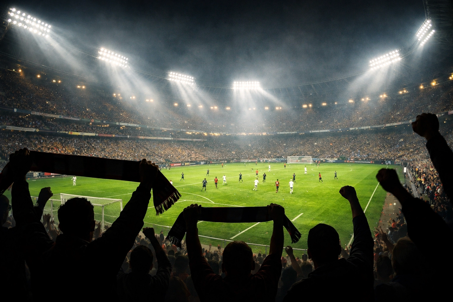 Stimmungsvolle Stadionatmosphäre zur Analyse von Momentum bei In-Play-Wetten.