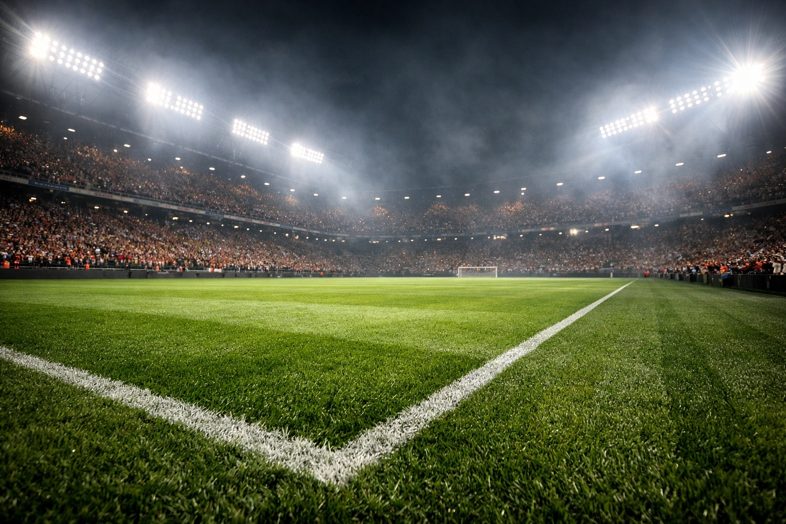 Flutlicht-Atmosphäre in einem Fußballstadion vor dem Spiel von Holstein Kiel.