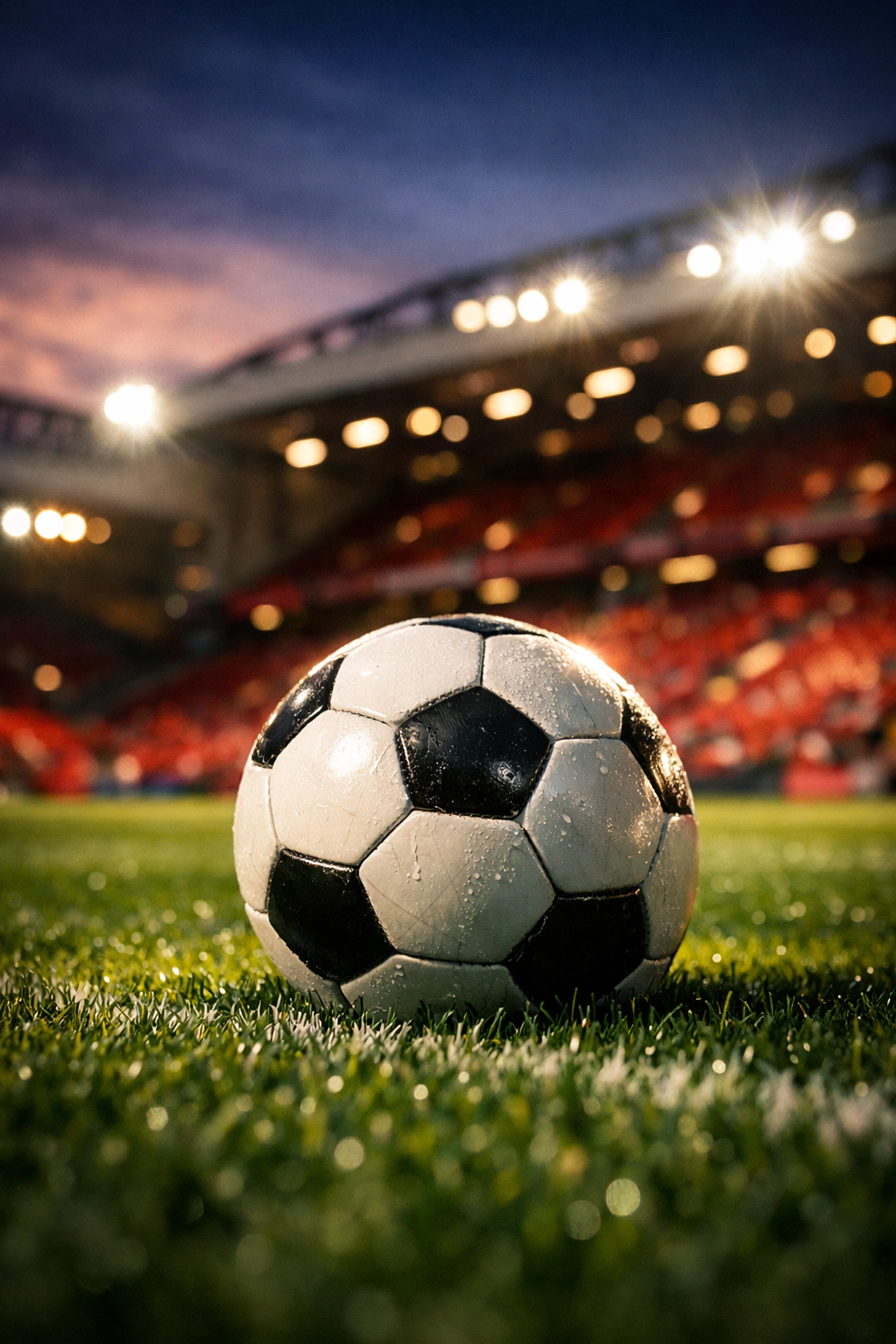 Fußball auf dem Rasen der Anfield Road vor dem Spiel Liverpool gegen Manchester City