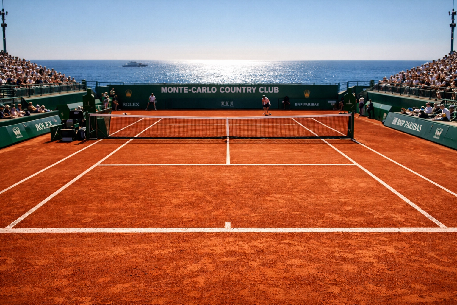 Blick auf den Sandplatz beim Monte Carlo Masters für Sportwetten Strategie.