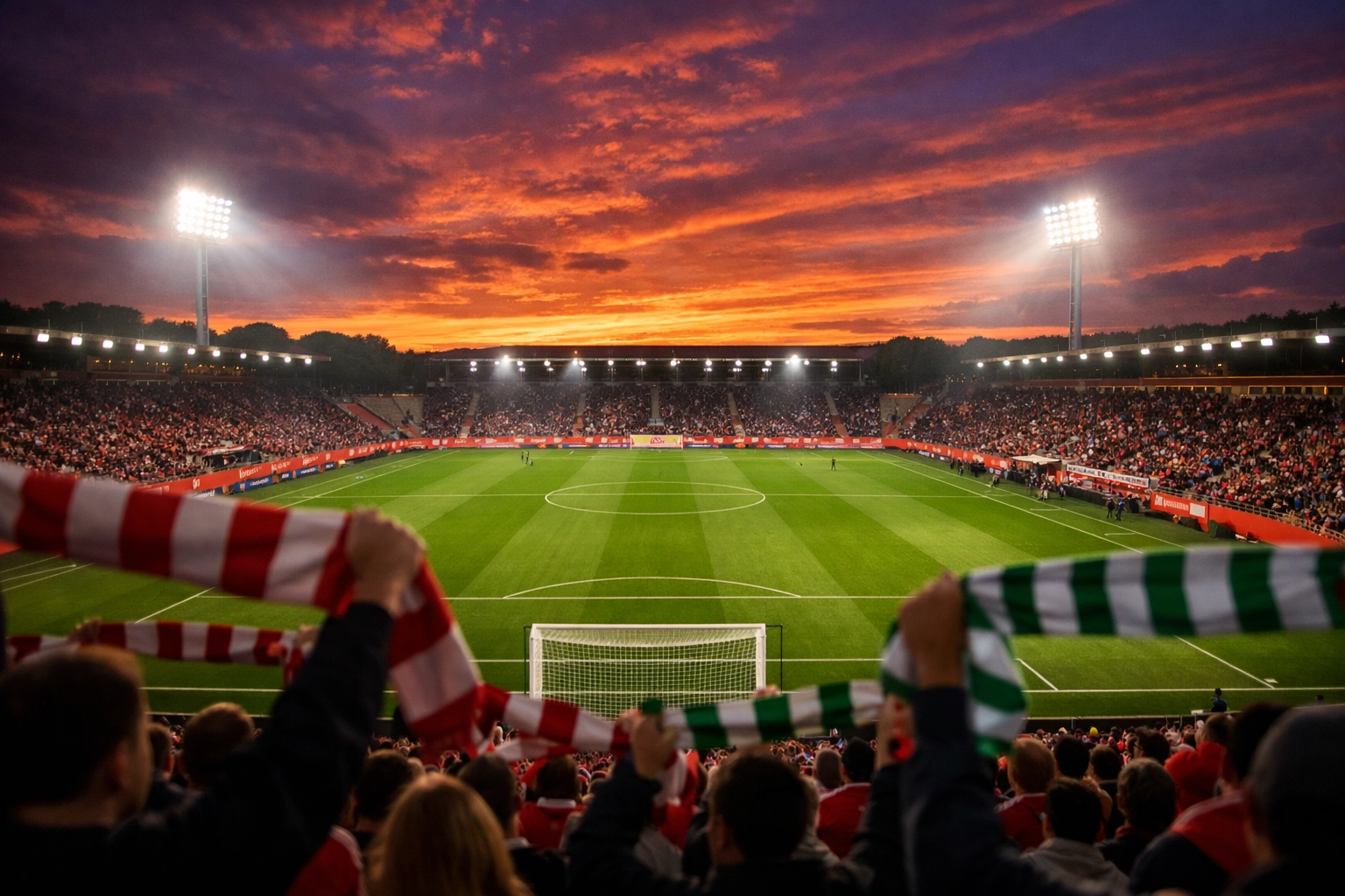 Abendliche Stadionatmosphäre im Estadi Montilivi beim Spiel Girona gegen Real Betis.