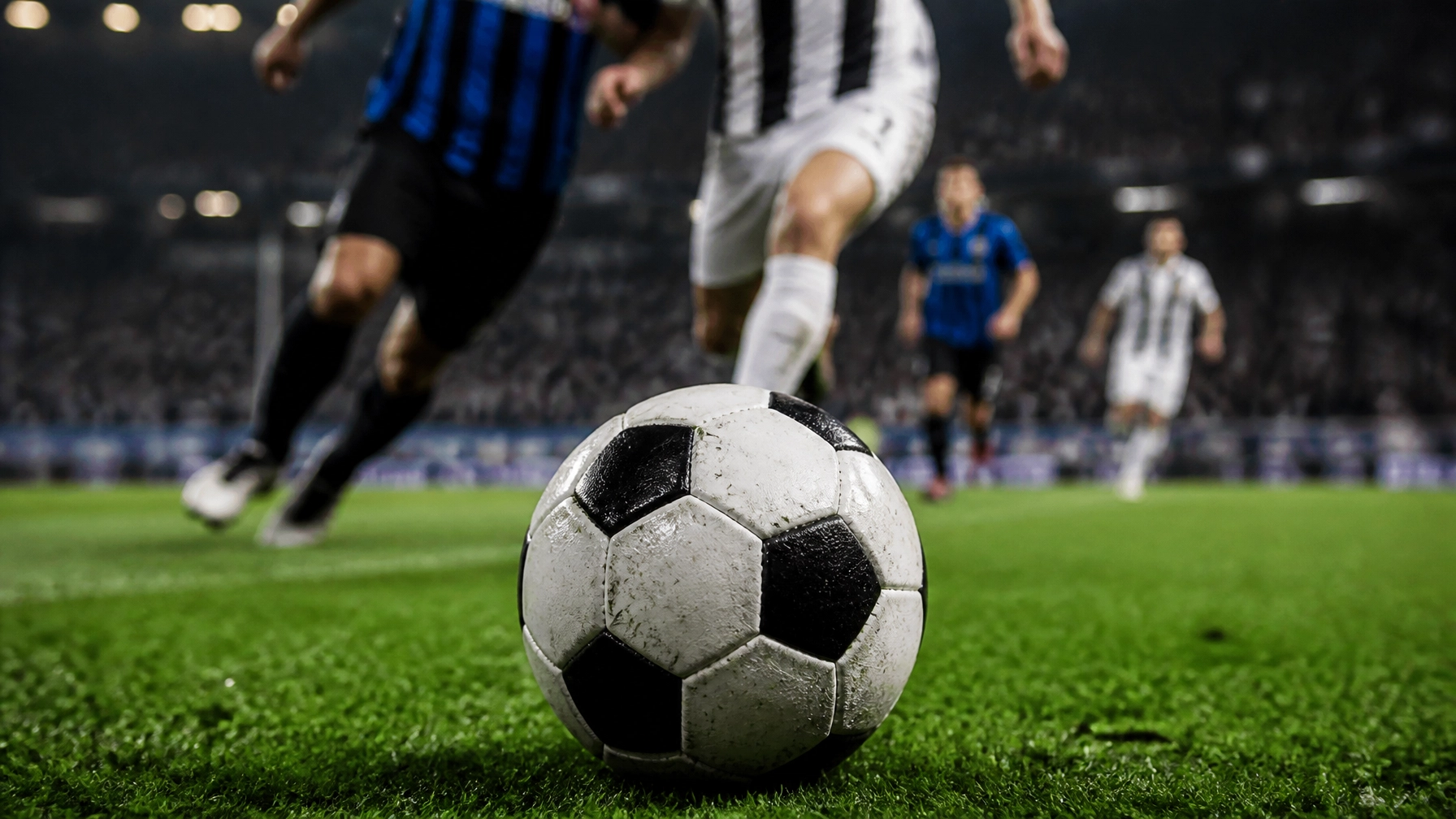Ein Fußball auf dem Rasen während eines Spiels zwischen Inter und Juventus