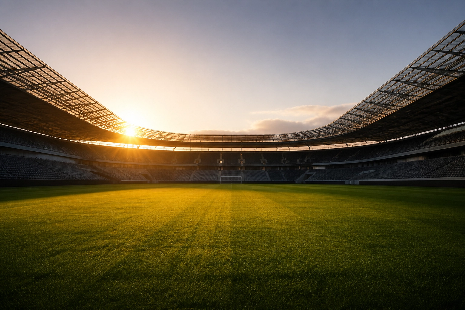 Ruhe und Fokus im leeren Stadion als Sinnbild für eine disziplinierte Wettstrategie.