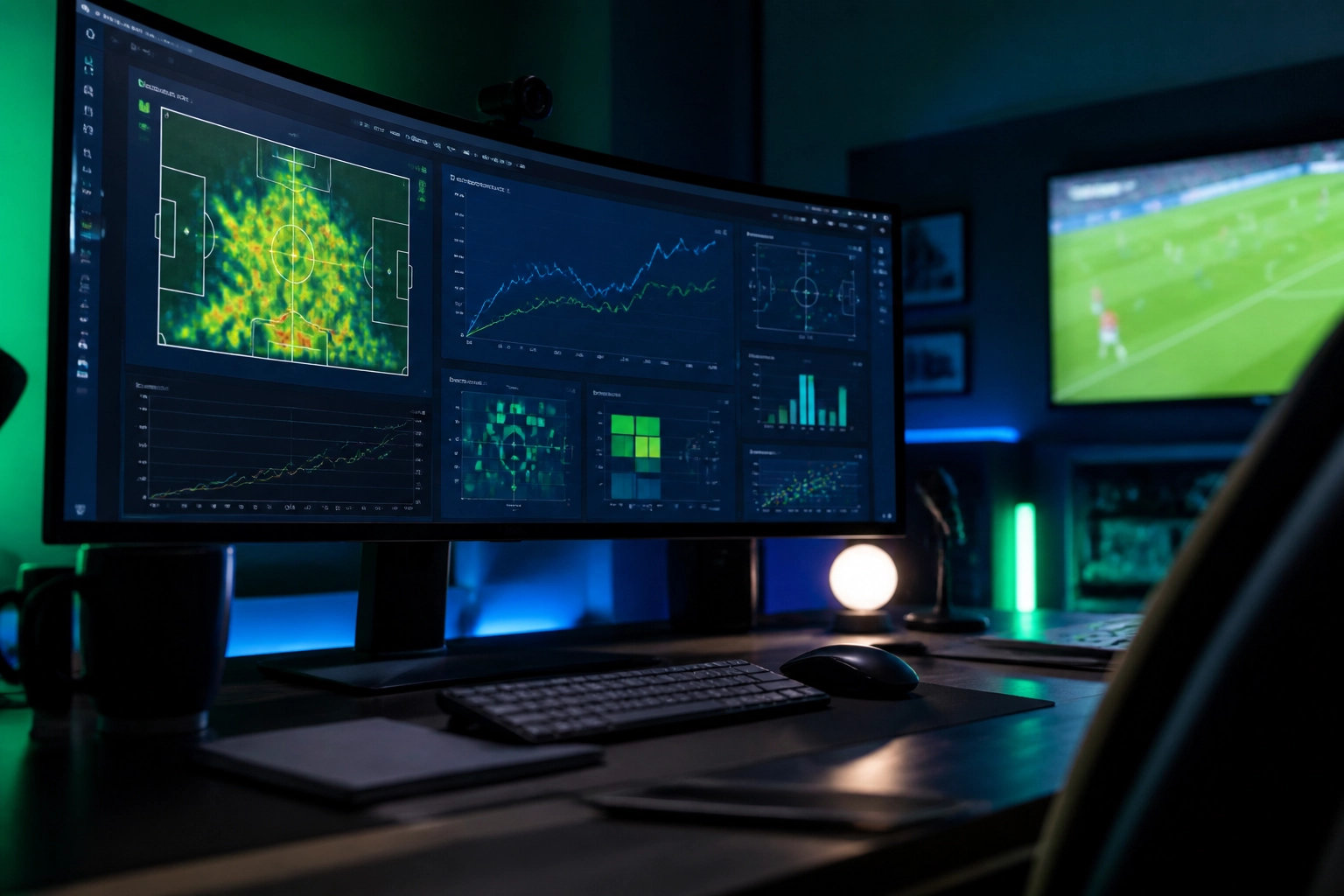 Arbeitsplatz für Fußball-Statistiken mit grafischer Auswertung von xG-Werten.