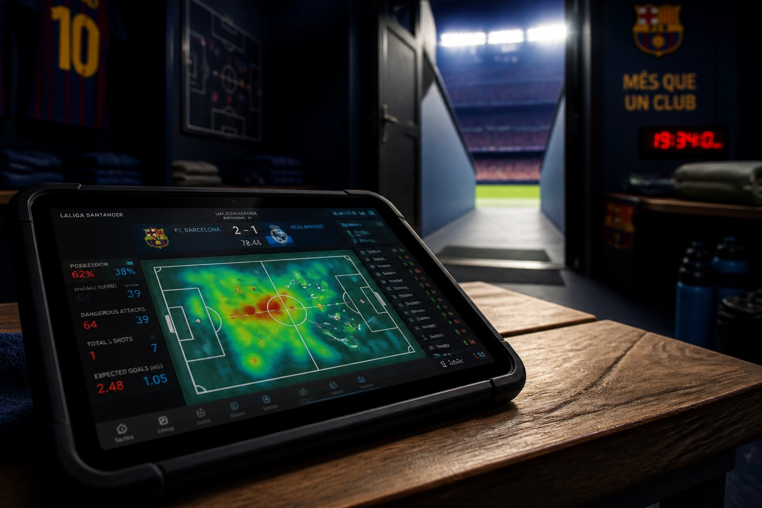 Taktische Analyse und Fußball Statistiken auf einem Tablet für Girona gegen Real Sociedad.