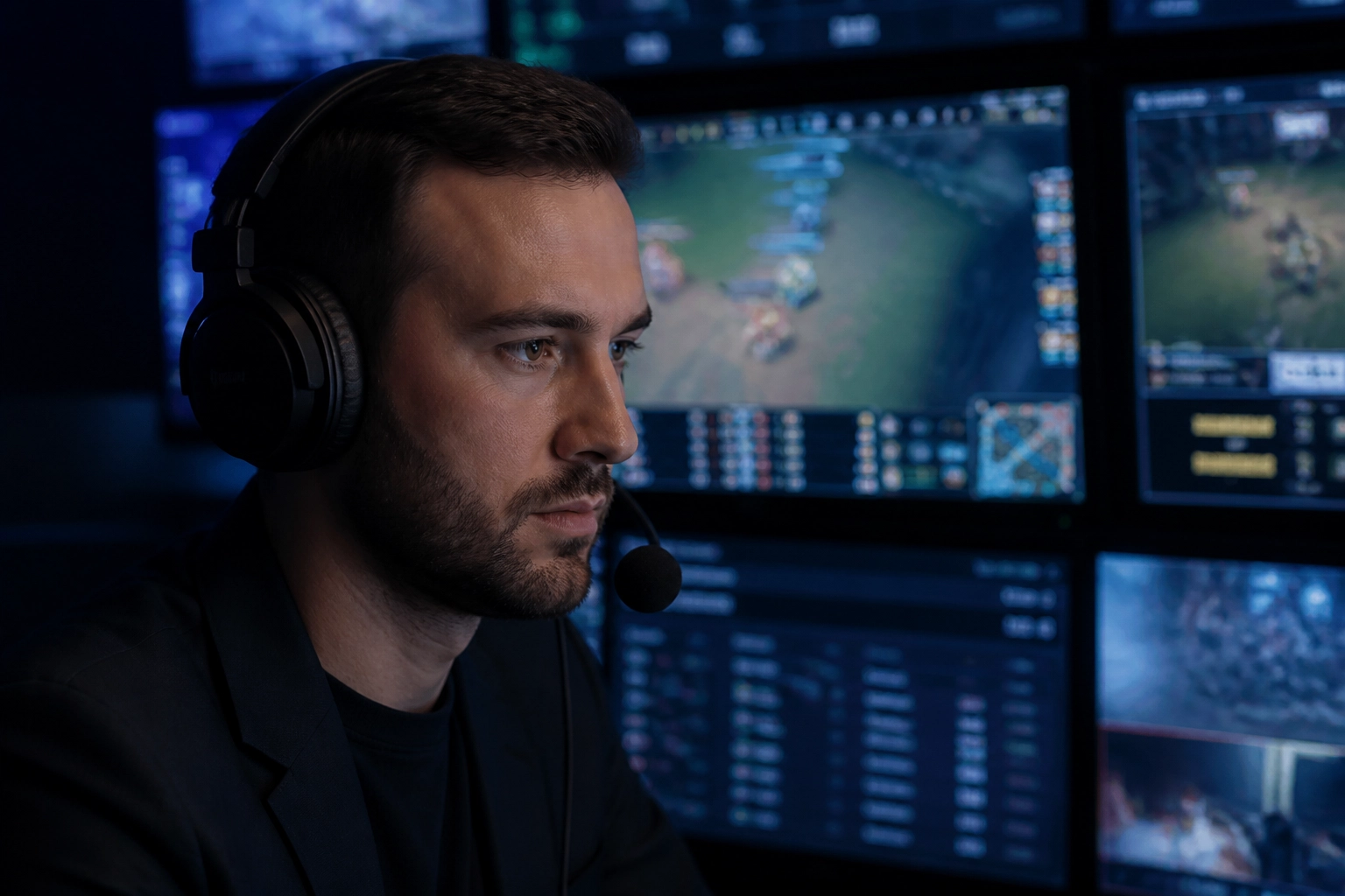 E-Sports Analyst bei der strategischen Bewertung von Live-Turnierdaten und Quoten.