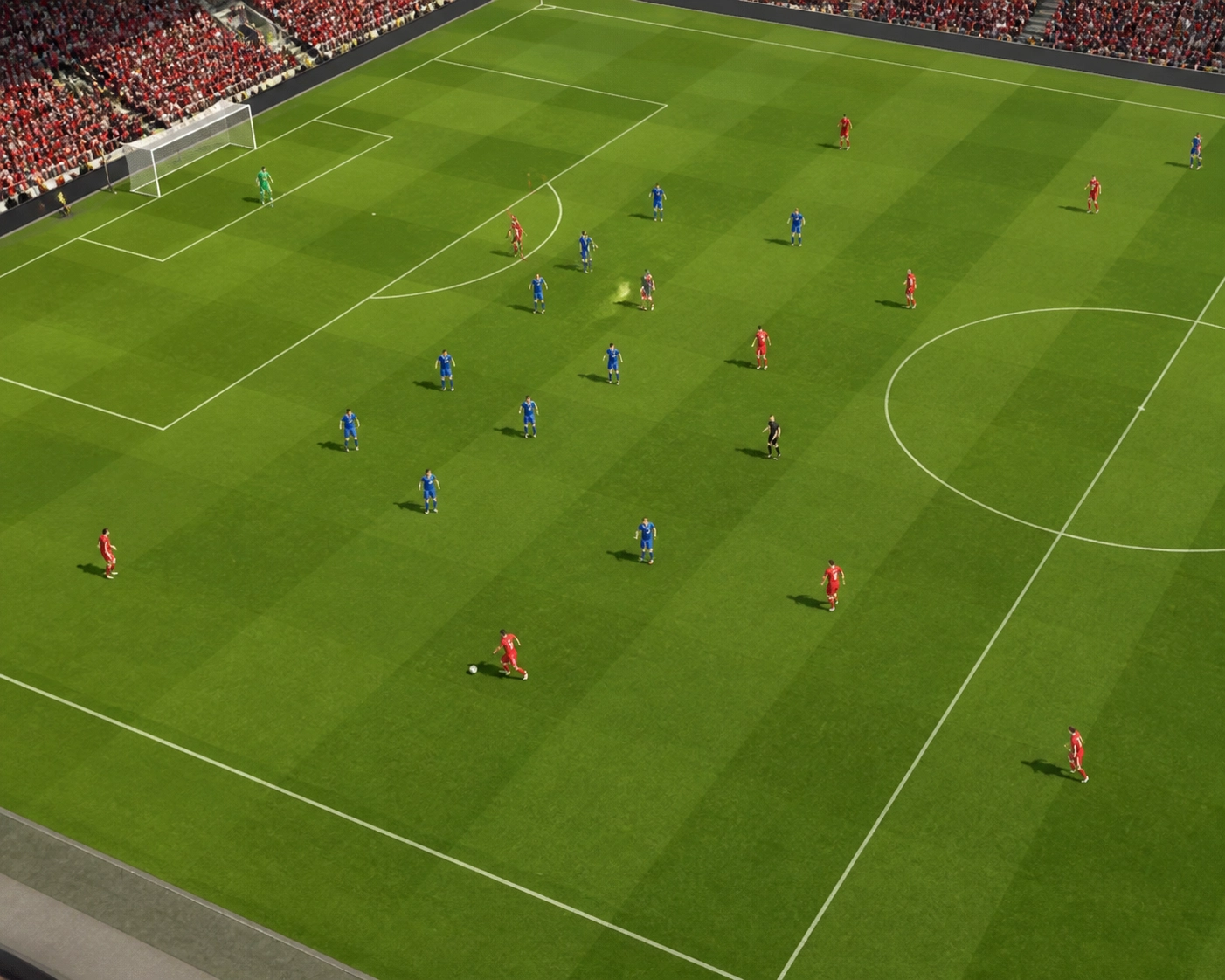Taktische Analyse der Premier League Formation aus der Vogelperspektive während eines Spiels.