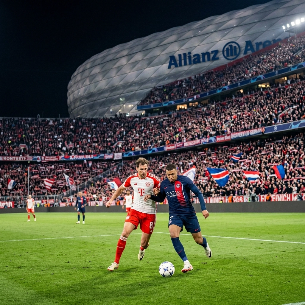 Taktische Aufstellung von Bayern München und PSG in der Allianz Arena beim Champions League Halbfinale 2026. Taktische Aufstellung und Pressingzonen in der Allianz Arena