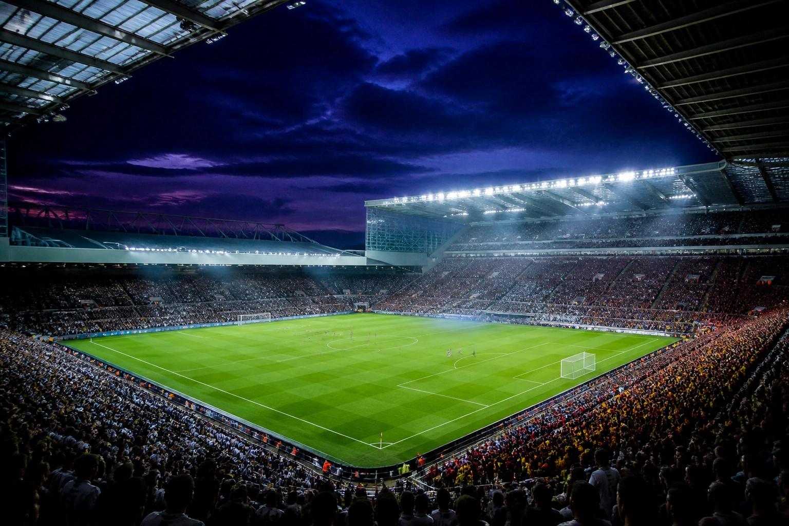 St. James' Park Stadion bei Nacht vor dem Spiel Newcastle United gegen Leeds United