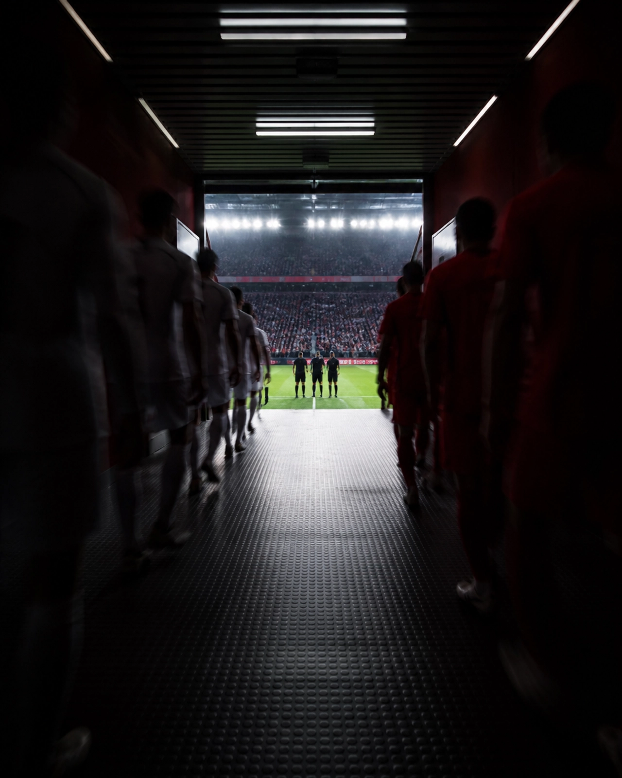 Moderner Stadiontunnel vor dem Anpfiff zwischen England und Dänemark