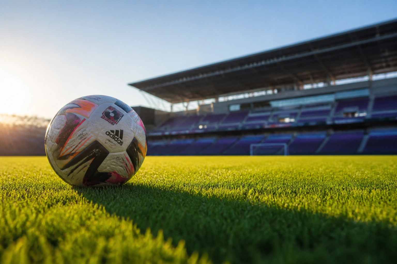 Fußball auf dem Rasen eines Stadions in Japan zur J1 League Partie Hiroshima gegen Vissel Kobe.