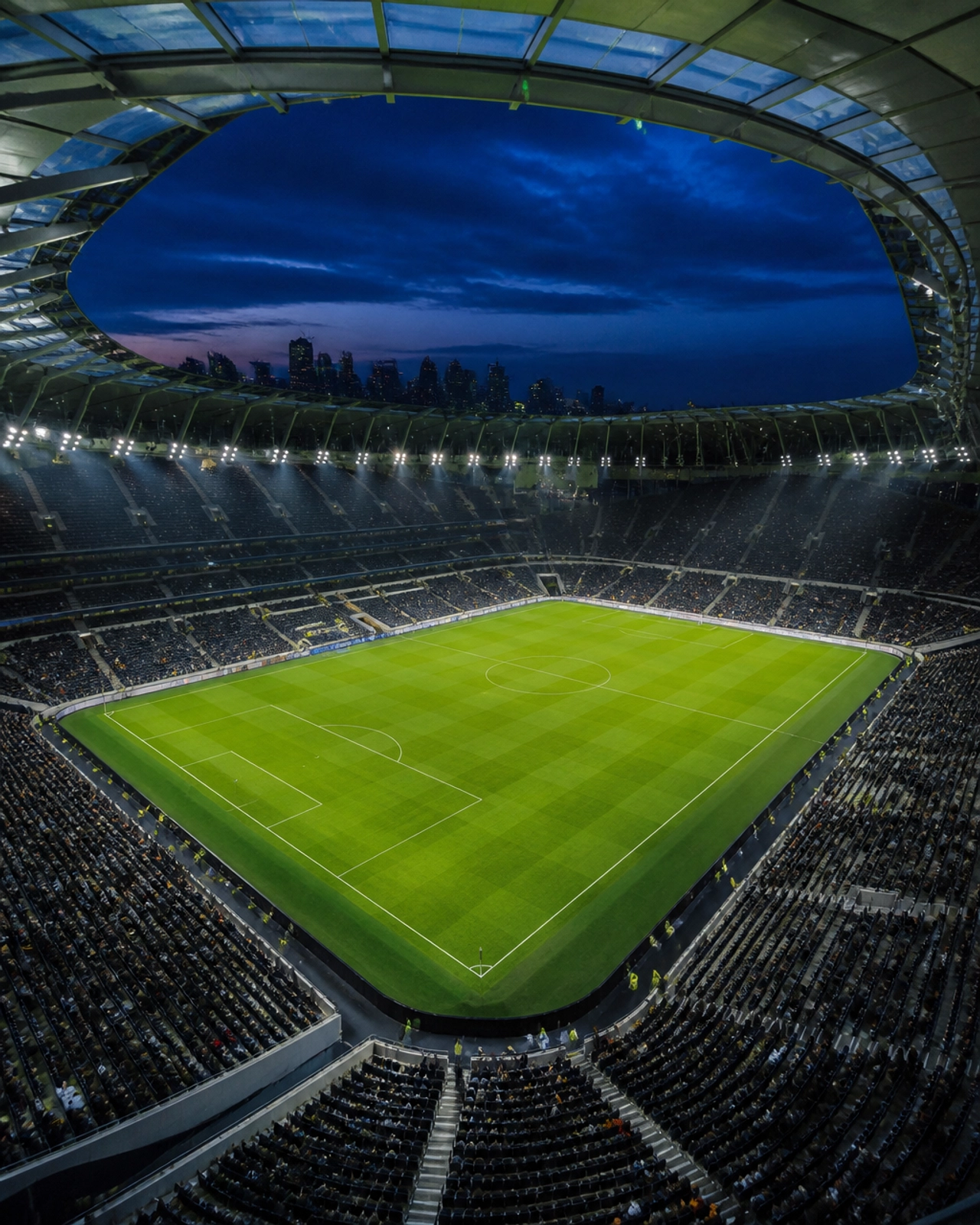 Stadionatmosphäre unter Flutlicht während einer internationalen Begegnung