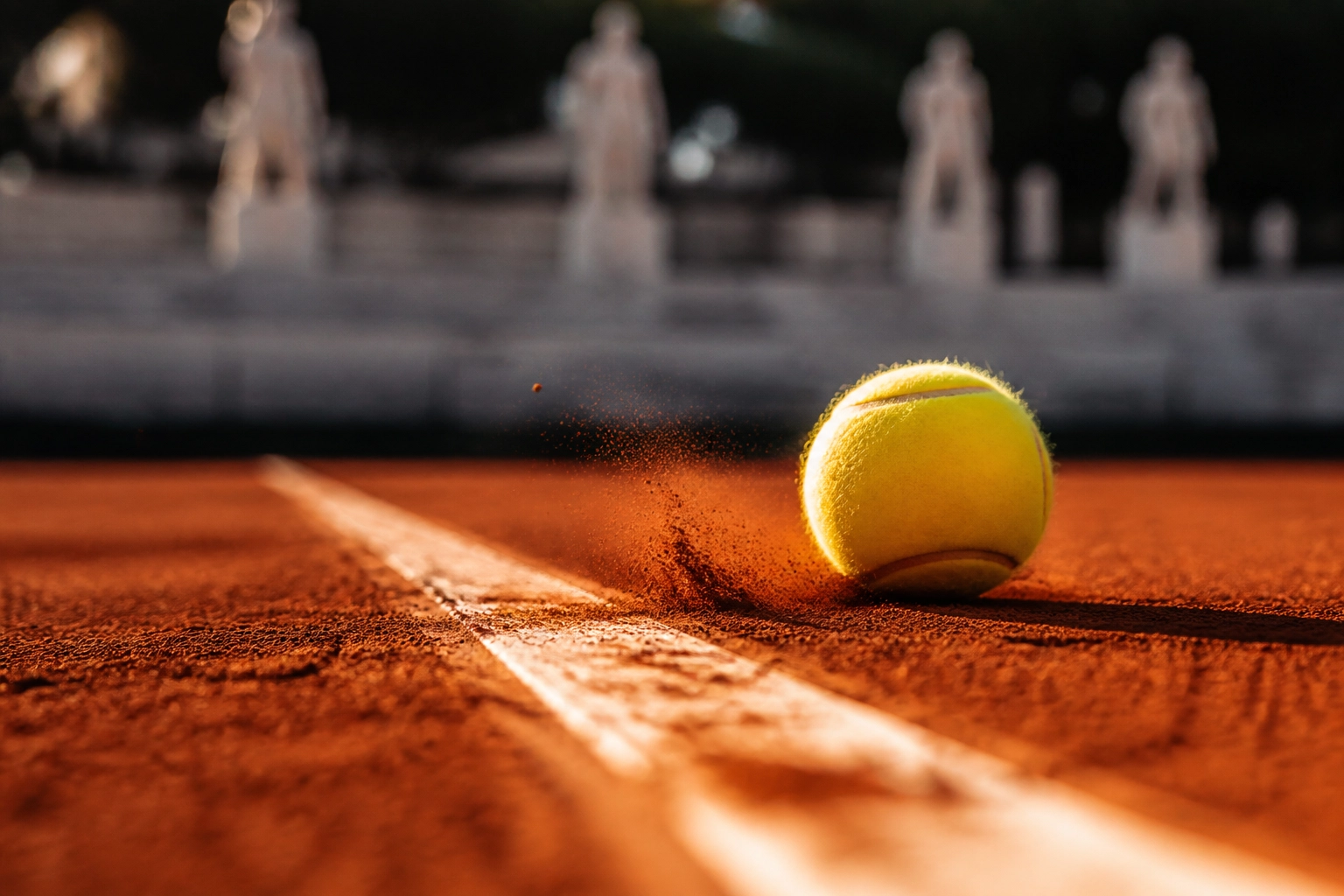 Nahaufnahme eines Tennisballs auf dem Sandplatz in Rom für datenbasierte Wett-Analysen.